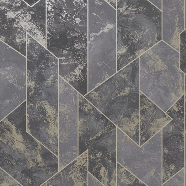 Zarci - Geometric Marble Wallpaper - Charcoal/Gold - Last 23 Rolls