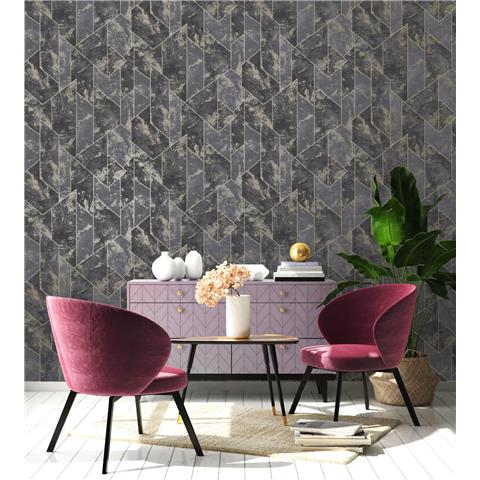 Zarci - Geometric Marble Wallpaper - Charcoal/Gold - Last 23 Rolls