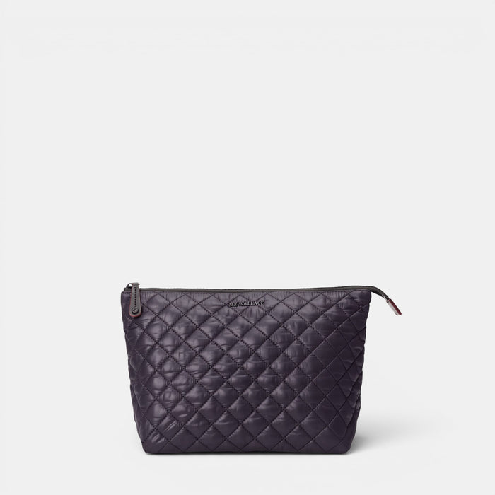 Shop Rescue Spa MZ Wallace black quilted Zoey large zip pouch for travel and makeup organization.