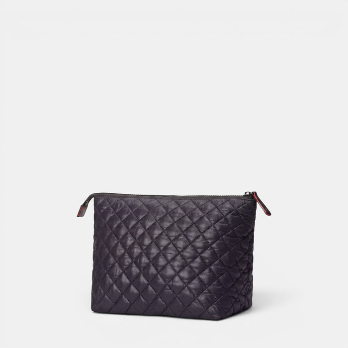 Shop Rescue Spa MZ Wallace black quilted Zoey large zip pouch for travel and makeup organization.
